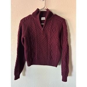 Sunday Best Burgundy Cable Knit Quarter Zip Wool Sweater XS